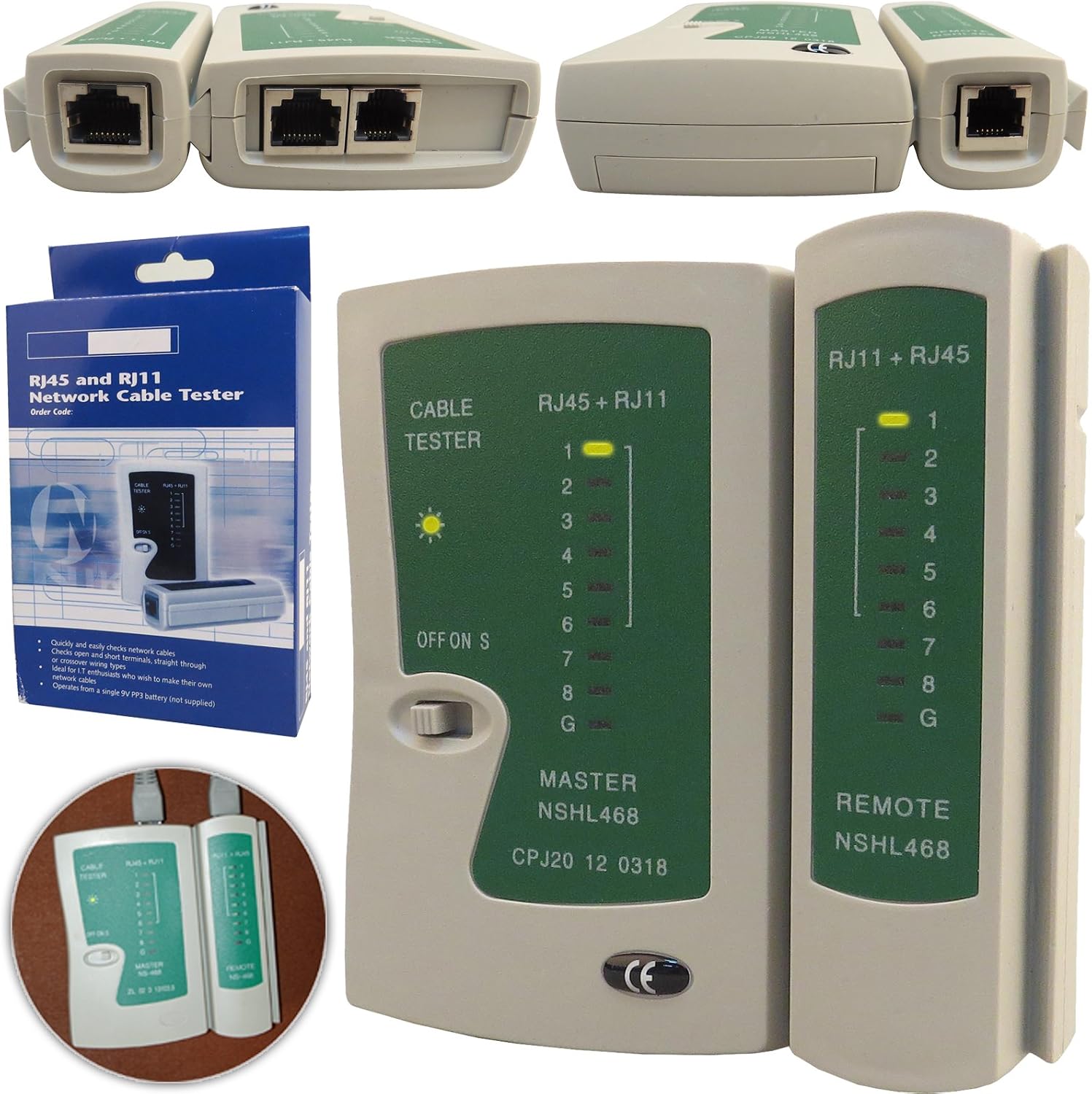 Safekom RJ45 CAT7 Cat6e CAT6 Cat5e Cat5 Cat 5e RJ11 RJ12 Network Ethernet UTP STP FTP LAN PC Wire Cable Tester Test Networking Internet Broadband Connection Speed Capability Testing Tool