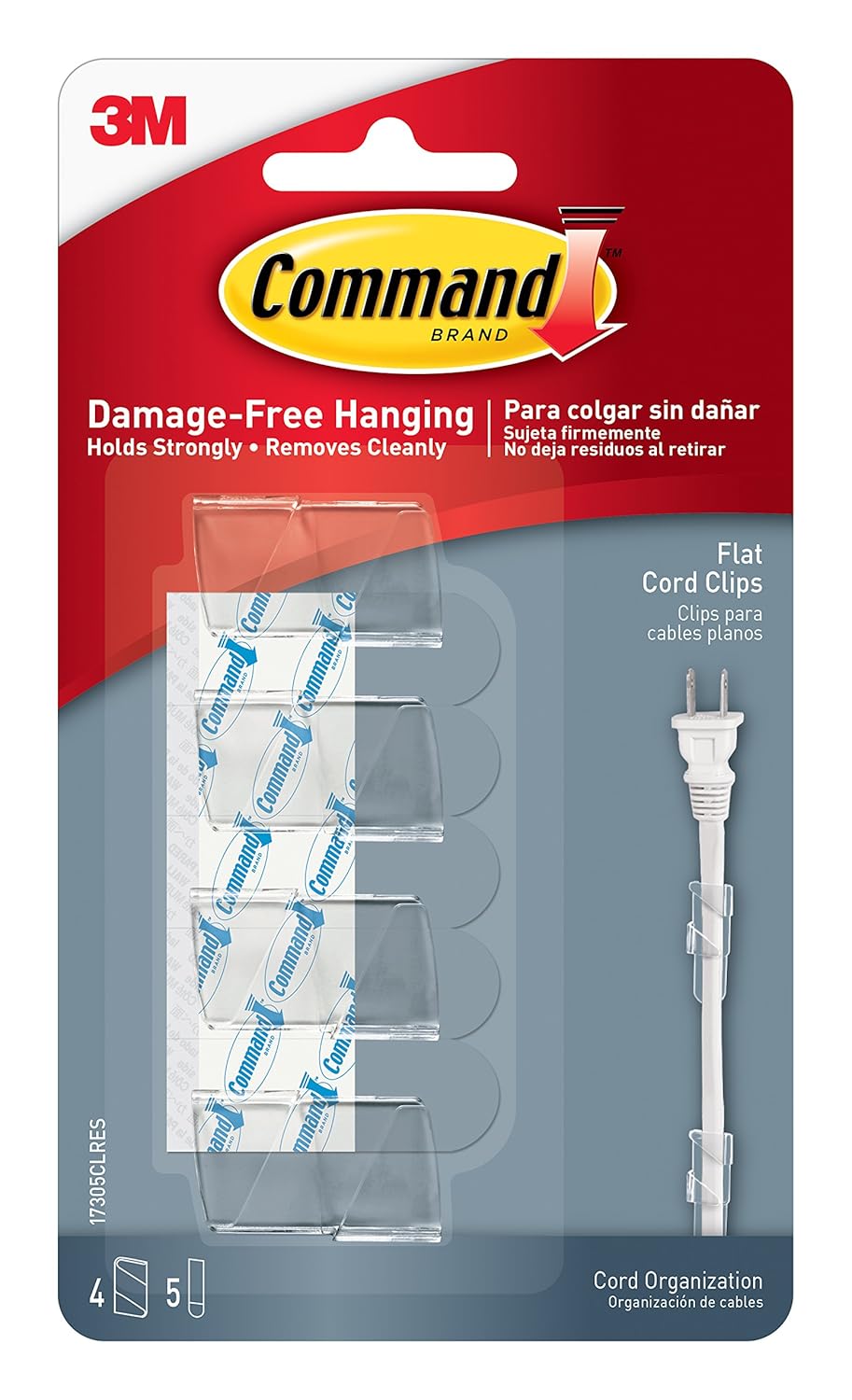 Command Cord Clips, Flat, Clear, 4Clip, 4Pack (16 Clips