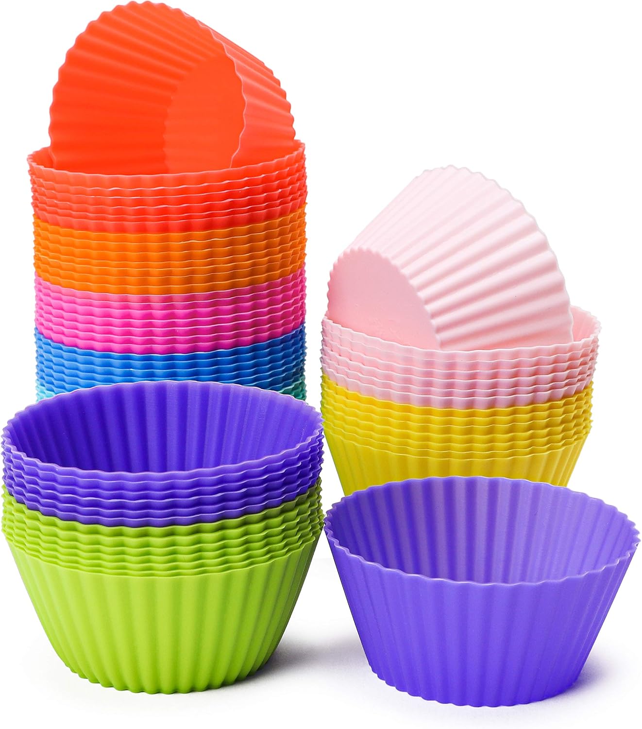 R HORSE Silicone Muffin Cups, 63Pcs Cupcake Baking Cups Reusable