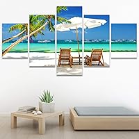 SIGNWIN 5 Panel Canvas Wall Art Tropical Vacation at The Beach for Home Decorations Ready to Hang - 60