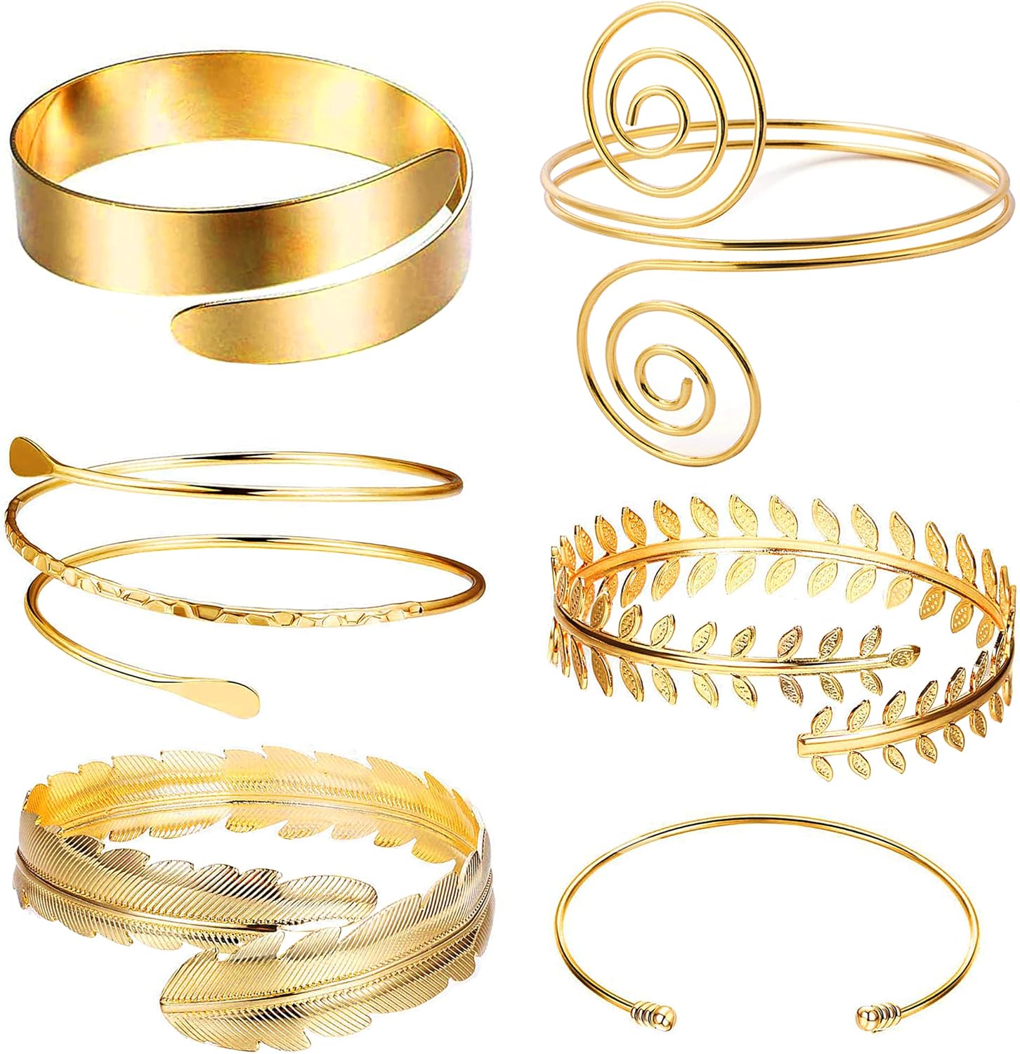 EIELO 6Pcs Arm Cuff Bracelets Gold Upper Arm Band Cuff Bracelet for