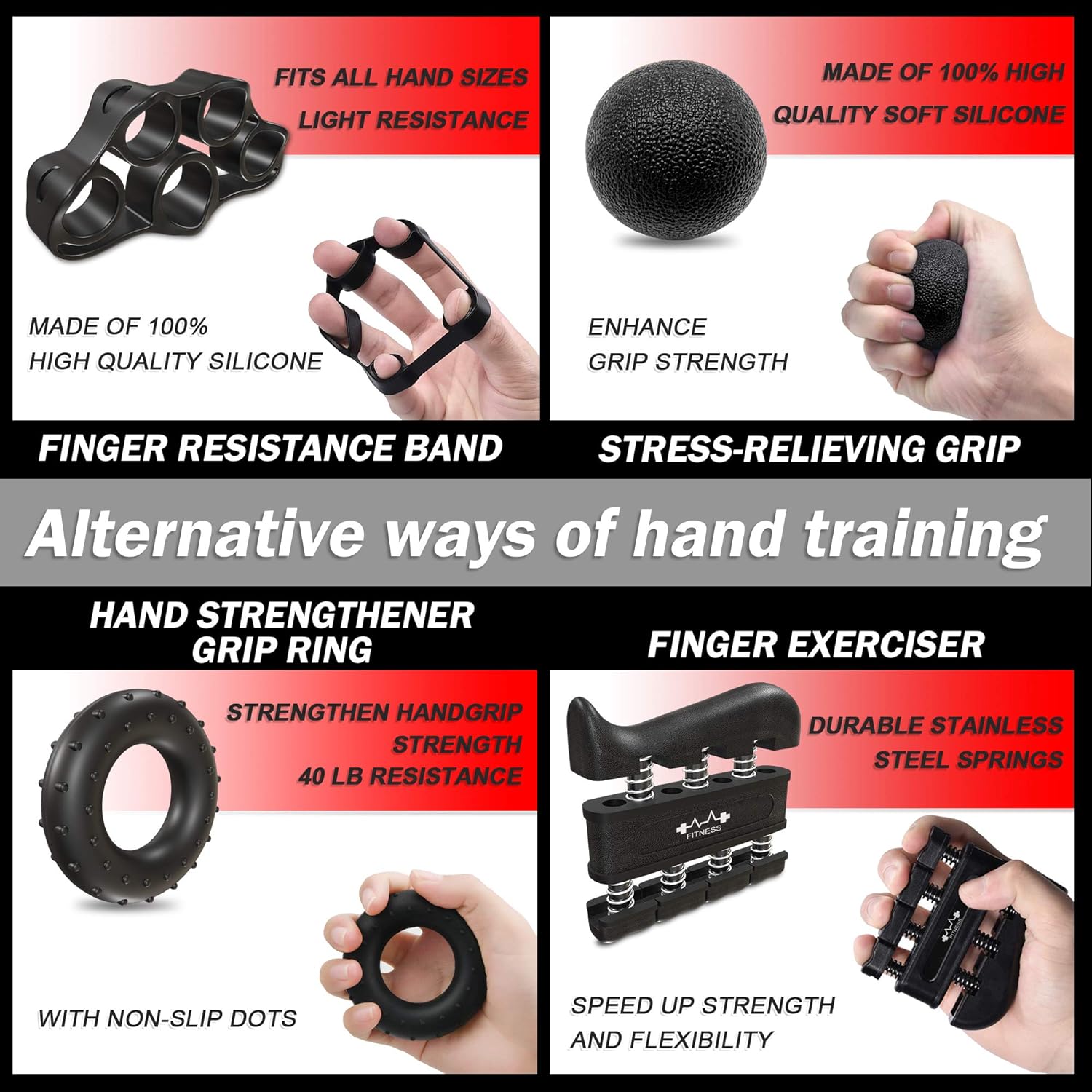 [Upgrade] Hand Grip Strengthener Workout Kit (6 Pack), Forearm Workout, Electronic Counting, Adjustable Resistance Grip Trainer, Finger Stretcher, Finger Exerciser, Grip Ring, Stress Relief Grip Ball : Sports & Outdoors