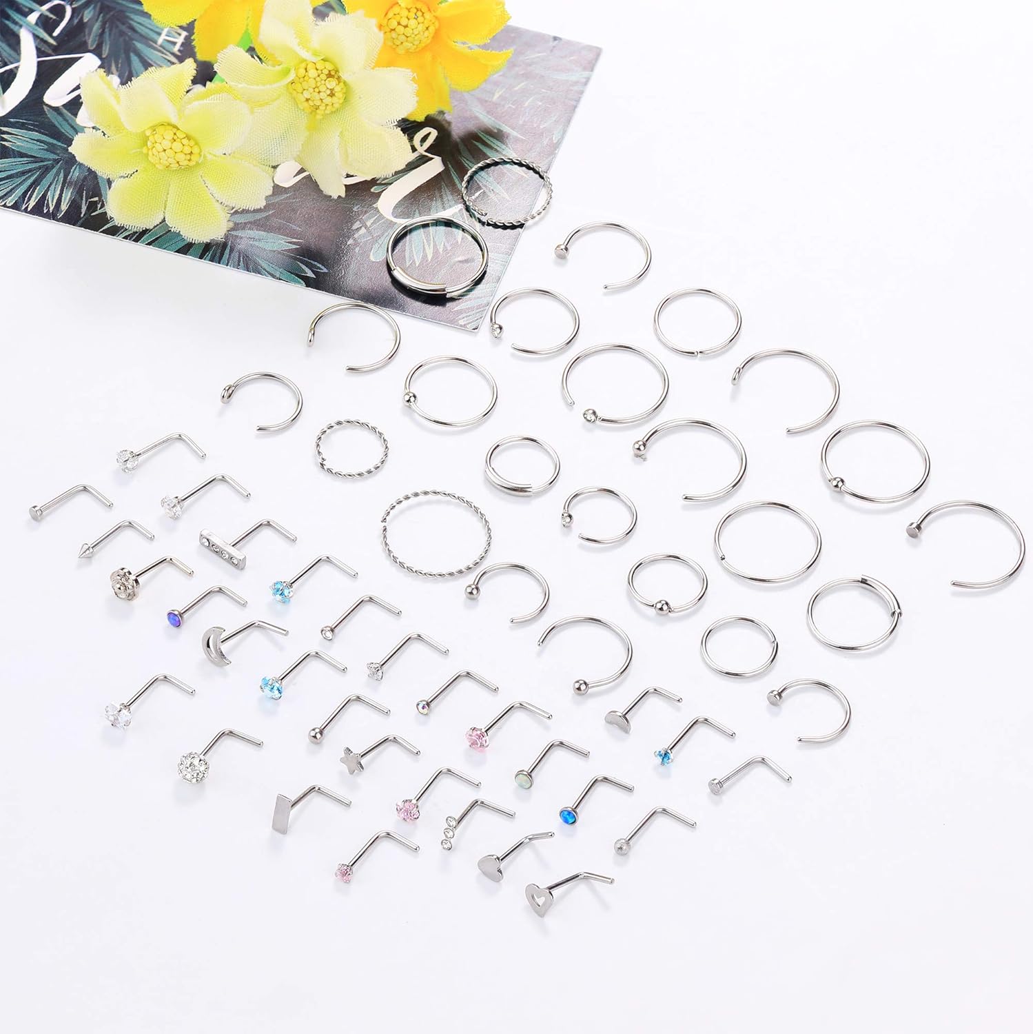 Jstyle 54pcs g Stainless Steel Nose Studs Nose Ring Hoop For Women Bone L Screw Shape Cz Nose Piercings Eyebrow Labret Lip Piercing Jewelry L Shape Women Body Jewelry Ilsr Org