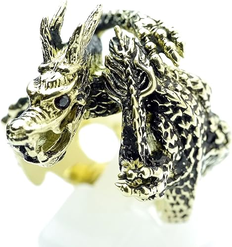 Amazon Co Jp シルバーワン Ho 黄金の龍 ガーネット アイ 赤目 竜 ゴールド ドラゴン リング 19号 メンズ ジュエリー