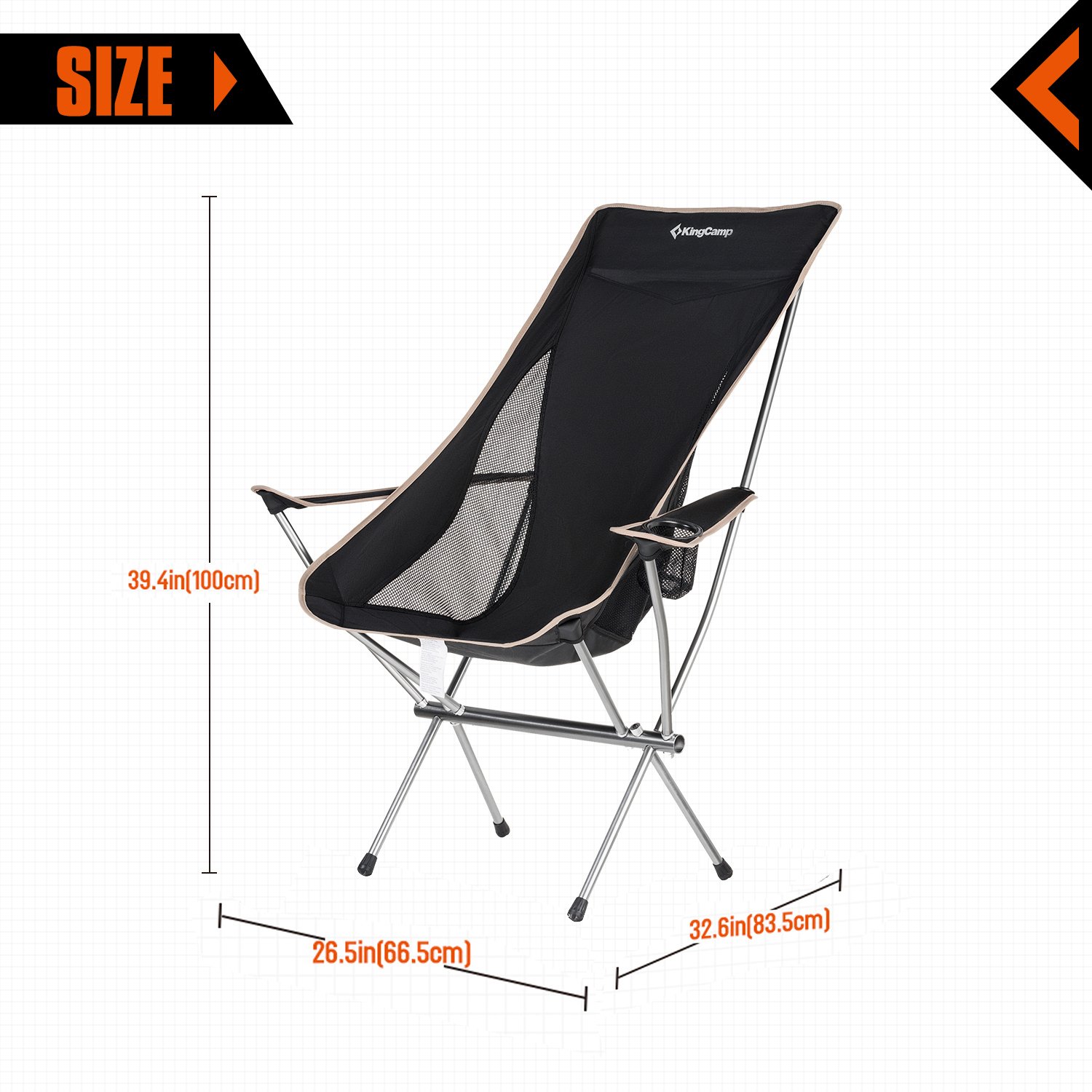 KingCamp Ultralight Compact Strong High Back Folding Chair with Armrest Cup Holder, Only 3.7 lbs