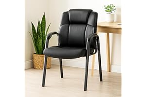 Simple Deluxe Office Guest Chair with Padded Arm Rest No Wheels, Waiting Room Reception Leather Stationary Chairs for Conference Room, Lobby, Home, Desk Table Side, Dining, 1 Pack Thickened Cushion