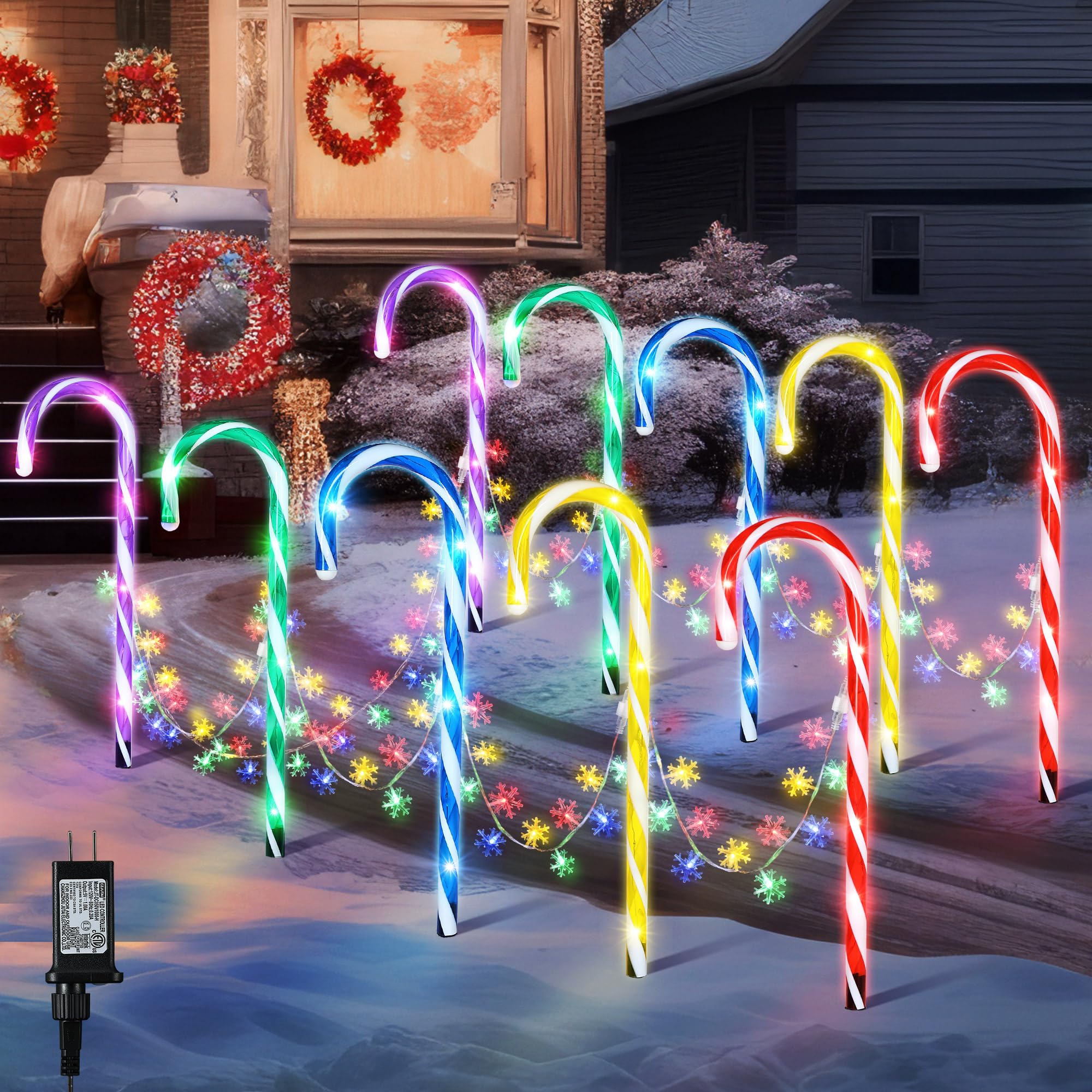 View 1 of **LIGHTS DO NOT WORK***ElectricWise 10 in 1 Christmas Candy Cane Snowflake Lights with Stakes, 16 Inch 8 Modes Christmas Candy Cane Pathway Marker Lights with Timer for Xmas Walkway Yard Lawn Outdoor Decor(Multicolor)