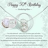 Krfy Birthday Gifts for Women Unique 925 Sterling Silver Necklace with Pearl 1ct Moissanite 30/40/50/60/70/80/90th Birthday Present for Mom Turning 30 40 50 60 70 80 90 Years Old Birthday Card for Her