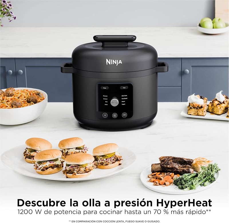 HyperHeat, Olla a Presión 9 en 1, 6L, Cocción Lenta, Arrocera, Negro