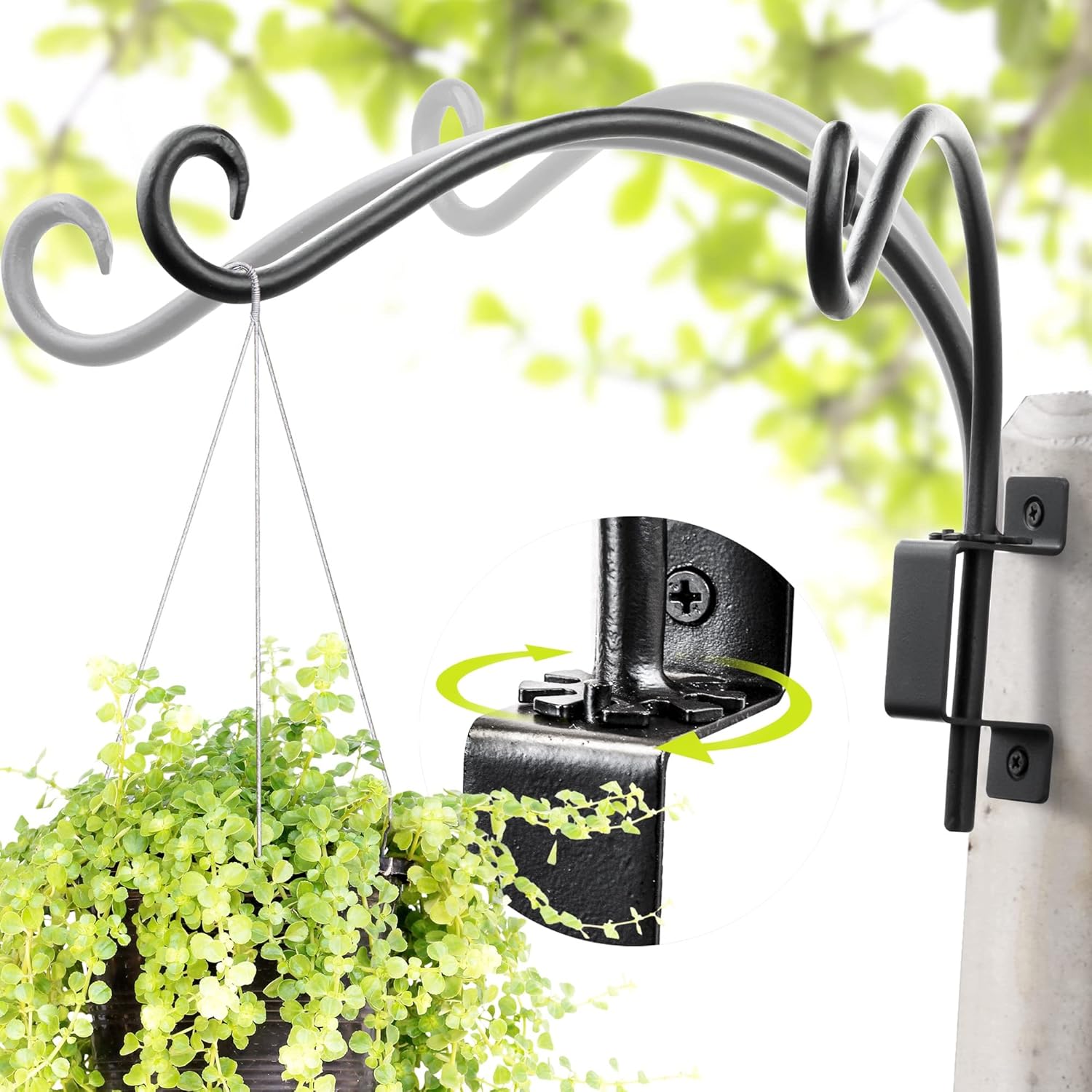 Outdoor Hanging Brackets - Qiang Ni Swivel Plant Hanger Bracket: 12-Inch Bird Feeder Hanger for Outdoor Wall Mount - Heavy-Duty Outside Plant Hook for Hanging Flower Baskets