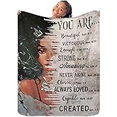Miyotaa African American Flannel Blanket 50Wx60H Inch Daughter Gift Black Girl Women Quotes Inspirational Motivational Positive Warm Fuzzy Throw Blanket for Sofa Bed Throws Birthday Presents