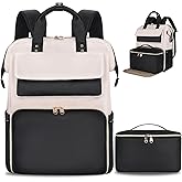 BERTASCHE Lunch Backpack for Women, 15.6 Inch Laptop Backpack with Insulated Cooler Lunch box, Work Backpack for Teacher Nurse Travel College Picnic, Black-Beige