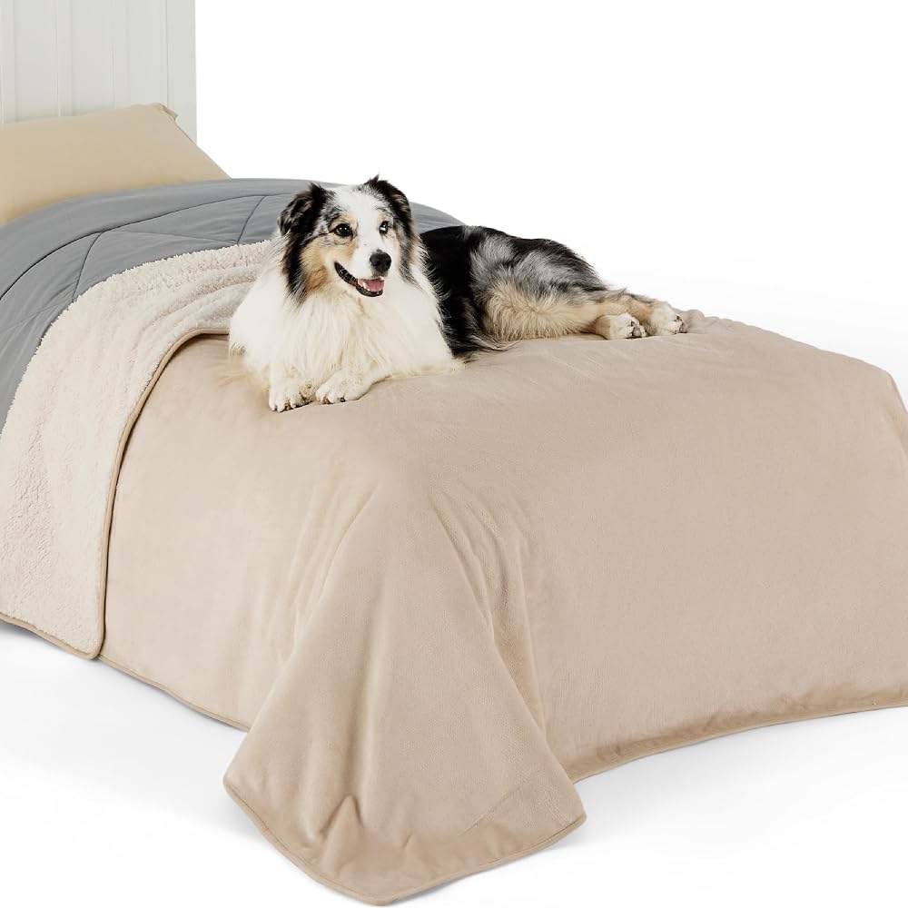 LE SURE Waterproof Fleece Blanket 152x203cm for People and Large Dogs Cream