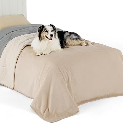 LE SURE Waterproof Fleece Blanket 152x203cm for People and Large Dogs Cream
