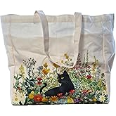 bmuvghi Heavy Duty Canvas Grocery Bag Washable XL Black Cat Tote with Pockets Foldable Long Shoulder Strap and Short Handle