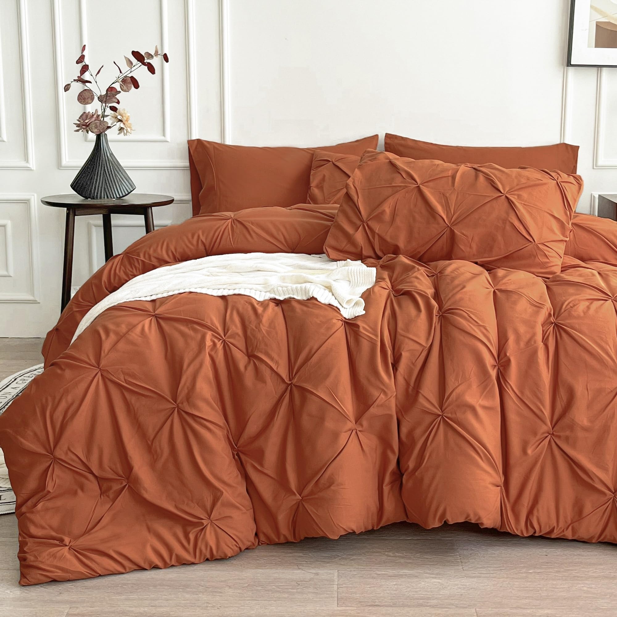 Photo 1 of Maple&Stone Twin XL Comforter Set, Extra Long 5 Pieces Dorm Bedding Sets, Bed in a Bag with Pintuck Comforter, Sheets, Pillowcase & Sham - Burnt Orange
