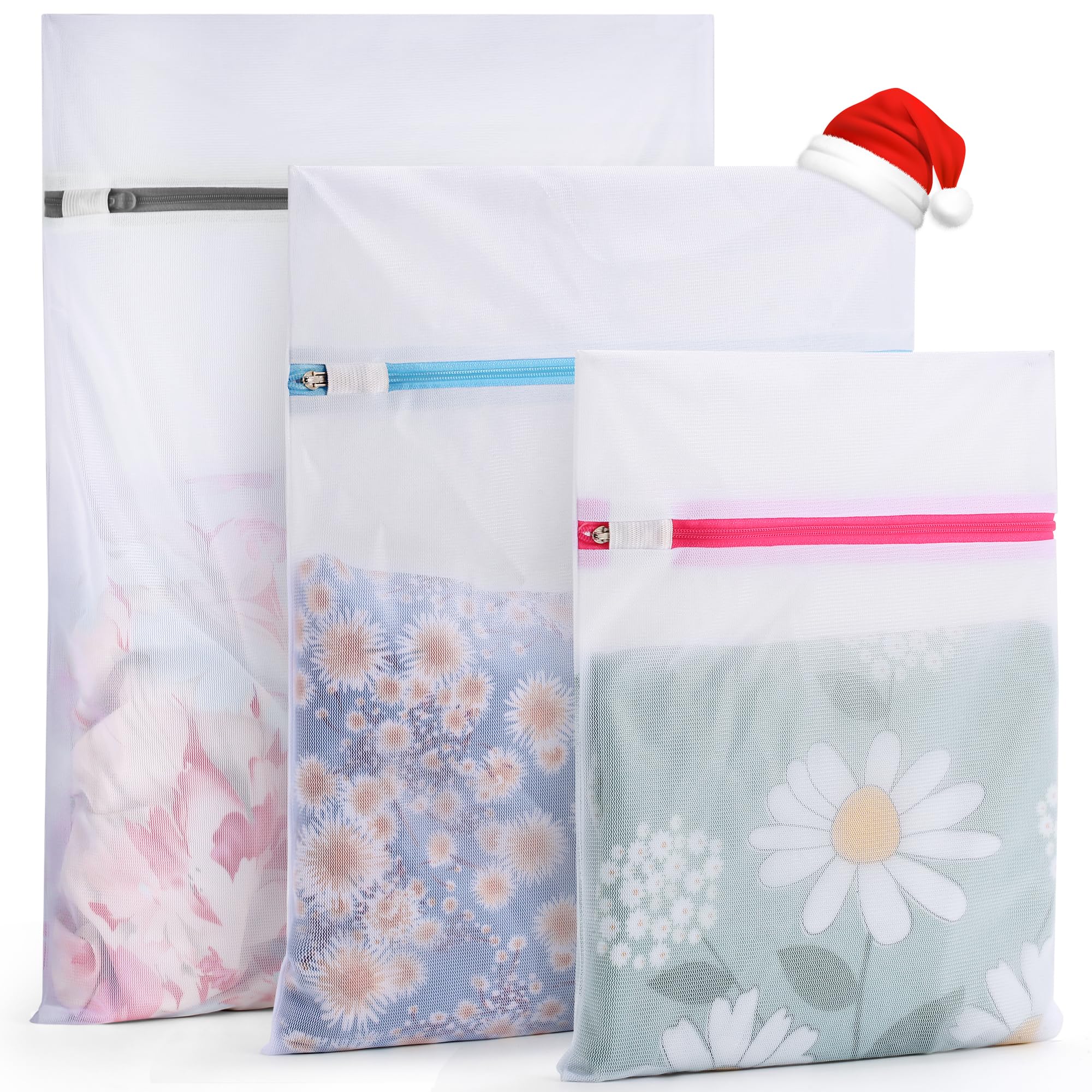 Photo 1 of 3 Pack 3 Size Mesh Laundry Bags Set for Delicates with AUTO-Lock Zipper, Lingerie Bags for Washing Delicates, Laundry Bags Mesh Wash Bags, Delicates Laundry Bag for Jeans,Blouse,Stocking,Bra