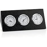 Bey-Berk Triple Time Zone Clock in Black Wood, 9.25" L x 3.5" W x 2.75" H