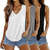 Huukeay 3 Pack Women's Tank Tops V Neck Loose Fit Casual Sleeveless Shirts Summer Flowy Trendy Basic Tee 2026 Fashion