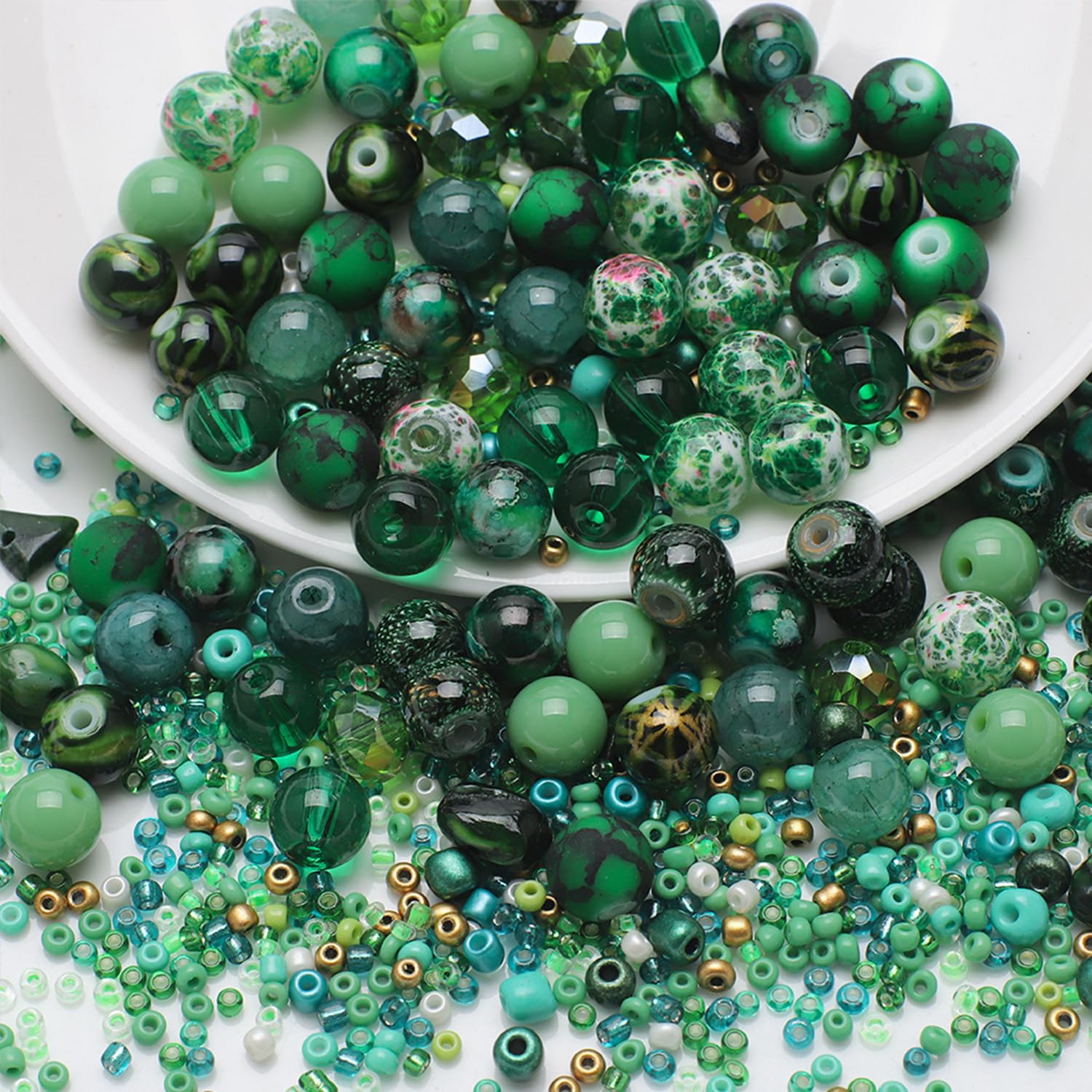 UHOMENY Round Spacer Beads, Mixed Multiple Assorted Glass Beads Charms for Bracelet Making Kits, Jewelry, Necklace, Key Chains, Earring Making Crafts (Green)