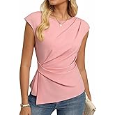 GRACE KARIN Womens 2026 Spring Short Sleeve Tops, Dressy Casual Crew Neck Peplum Shirts, Trendy Tunic Blouses with Knot