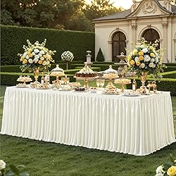 9ft Length Glitter Ivory Table Skirt Rectangle