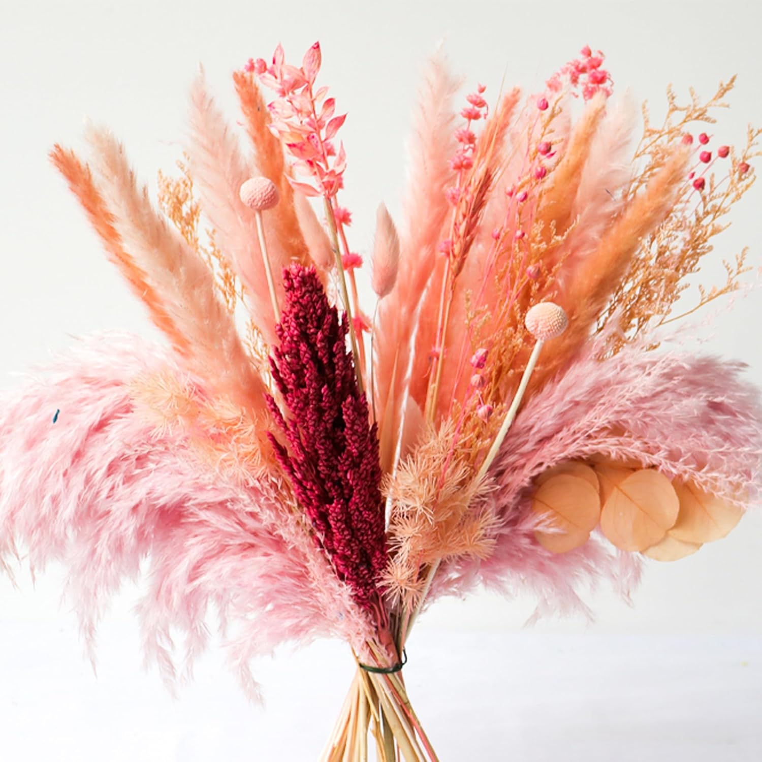 Dried & Preserved Flora - Acfruits Pink Natural Dried Pampas Grass Bouquet, 17 Inch Blush Pink Pampas Grass Decor Dried Flower Arrangement for Home Wedding Decoration