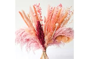 Acfruits Pink Natural Dried Pampas Grass Bouquet, 17 Inch Blush Pink Pampas Grass Decor Dried Flower Arrangement for Home Wedding Decoration