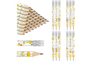 Tinlade 60 Pcs Baby Shower Honey Bee Golf Pencils with Erasers Baby Shower Pencils 4 Inches Wooden Bee Patterned Half Pencils for School Office Baby Shower Party Game Supplies