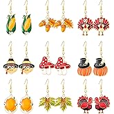 9Pairs Thanksgiving Earrings Set for Women Turkey Pumpkin Corn Mushroom Maple Leaf Dangle Drop Earrings Cute Autumn Fall Harvest Themed Jewelry Gifts for Thanksgiving Party Favors