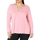 JUST My Size Womens Just My Size Women's Plus Size Long Sleeve Split Neck Long Sleeve Tee