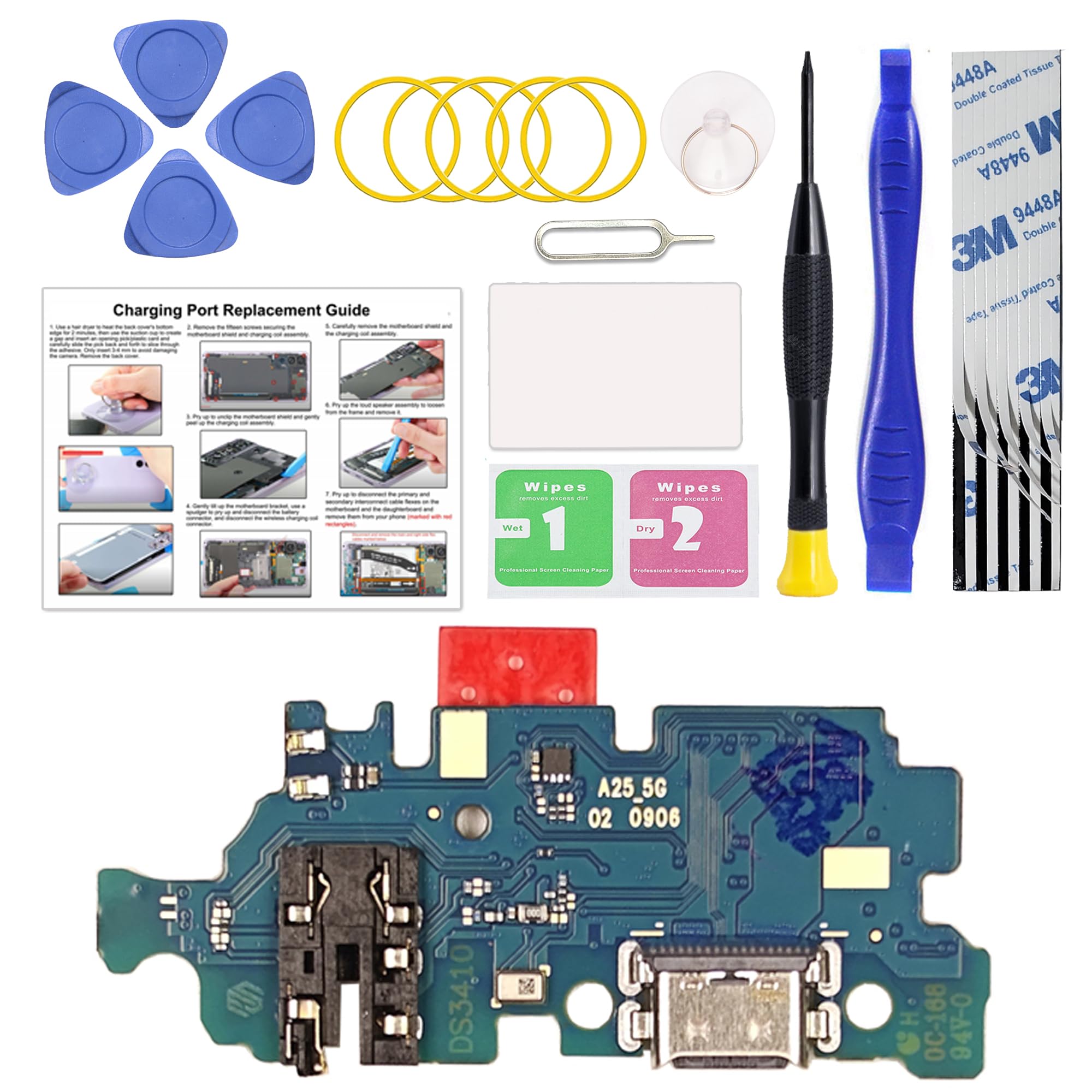 Charging Port Replacement Kit Compatible with Galaxy A25 5G US Version, Dock Board USB-C Connector Only for A25 SM-A256U/U1/E, with Instruction Manual, Toolkit