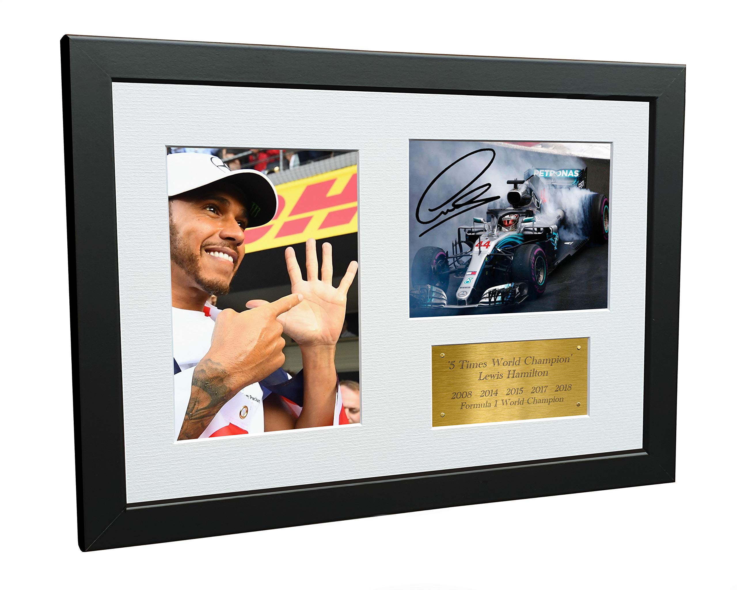 Kitbags & Lockers 5 Times World Champion Montage - A4 12x8 Signed Lewis Hamilton - Mercedes-AMG Petronas - Autographed Photo Photograph Picture Frame Motor Sport Formula 1 F1 Gift