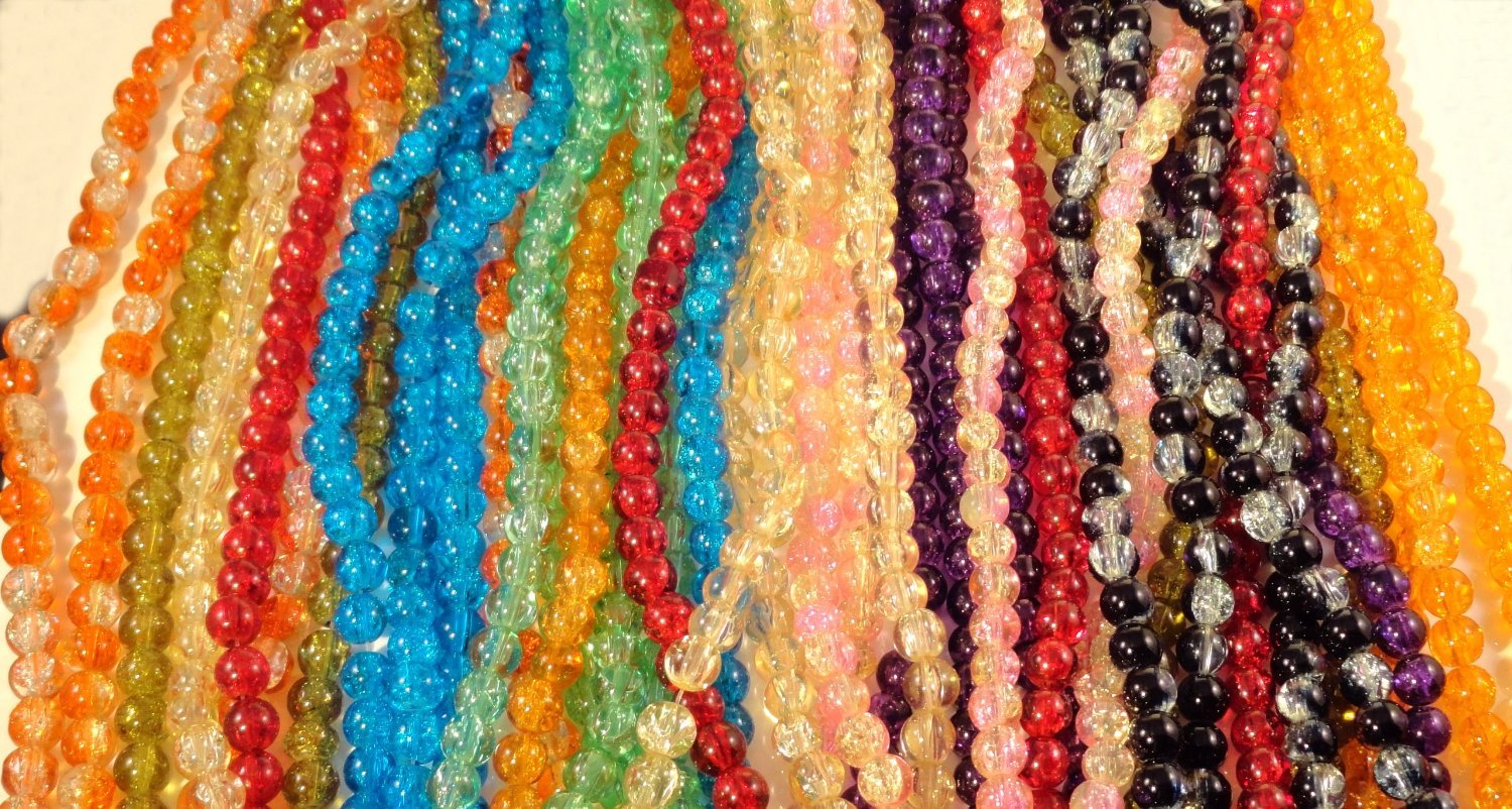 80pcs x 8mm Colourful Round Crackle Glass Beads - Jewellery Making (Ref:13A58)