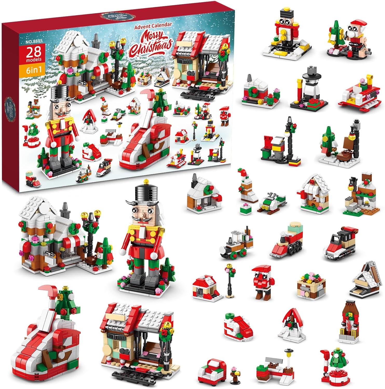 Advent Calendars - 2023 Advent Calendar - 6 in 1 Building Toys - includes 1075pcs, 28 Models, compatible with All Major Brands - Xmas Building Blocks Kit Christmas Gifts for Kids - Toys for Boys/Girls Age 6+ Years Old