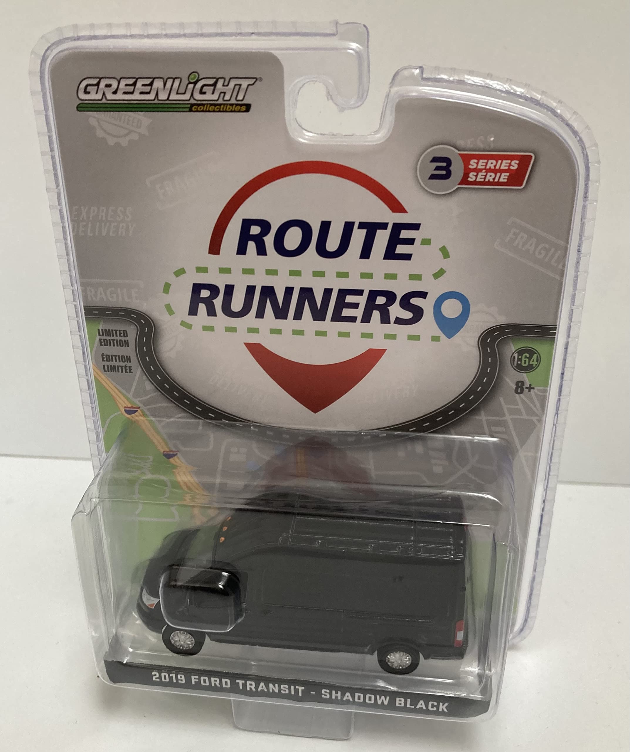 Greenlight 1/64 ROUTE RUNNERS 2019 FORD TRANSIT-SHADOW BLACK