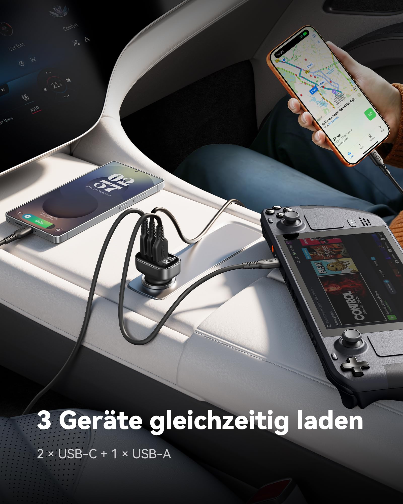 INIU Zigarettenanzünder, 90W [Zwei USB C 45W] Mini Größe Auto Kfz Ladegerät 3
