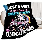 Just A Girl Who Love Trucks Unicorns Blanket Truck Unicorn Decor Throw Blanket Gifts for Girls Boys Super Warm Soft Plush Fleece Flannel Blanket Couch Bedding Blanket for Adults Kids Women Men 50"X40"