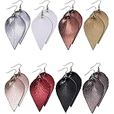 Jetec 8 Pairs Leather Earrings Teardrop Lightweight Leaf Jewelry for Women Summer Bachelorette Birthday Fashion Gift
