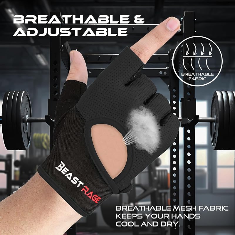 Gants de Fitness Respirants pour Hommes et Femmes Gants d'haltérophilie Bodybuilding Gym Exercice Anti-dérapant Crossfit Musculation Cycling (Noir, M)