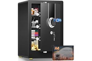 THMOSZ 5.5 Cuft Biometric Fireproof Safe For Home, Heavy Duty Safe Box Fireproof Waterproof, Large Document Safety With Keypad and Dual alarms, Digital Security Safety Box for Money Jewelry