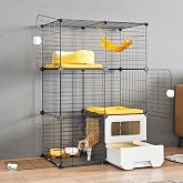 Oneluck Cat Cage Indoor with Litter Box 3-Tier DIY Cat Playpen Detachable Metal Wire Kennel Crate Large Exercise Place Ideal for 1-2 Kitten