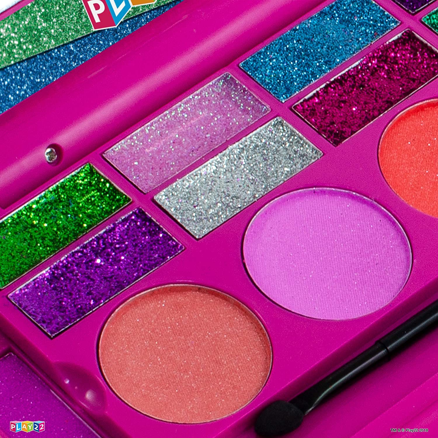 Play22 Real Washable Kids Makeup Palette For Girl - My First Princess Make Up Set Include 4 Blushes, 8 Eyeshadows, 6 Lip Glosses, 8 Glitter Glaze, Mirror, Brushes, Eyeshadow Wand - Best Gift