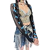 Women's Mesh Lace Shrug Crop Top Y2K Aesthetic Arm Sleeves Cardigan with Bow Grunge Cute Fairycore Accessories