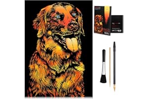 MIASTAR Scratch Art Animal Rainbow Painting Paper, Creative foil Scratch Art Toys Gift, Engraving Art & Craft Set, DIY Sketch Card Scratchboard for Kids & Adults - 16'' x 11.2'' with 3 Tools(Dog)