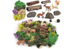 QuarenDen Fairy Garden Accessories, 28Pcs, Miniature Forest Kit, Tiny Resin Animal, Miniature Garden Figurines with Moss for DIY Craft, Desktop Decoration