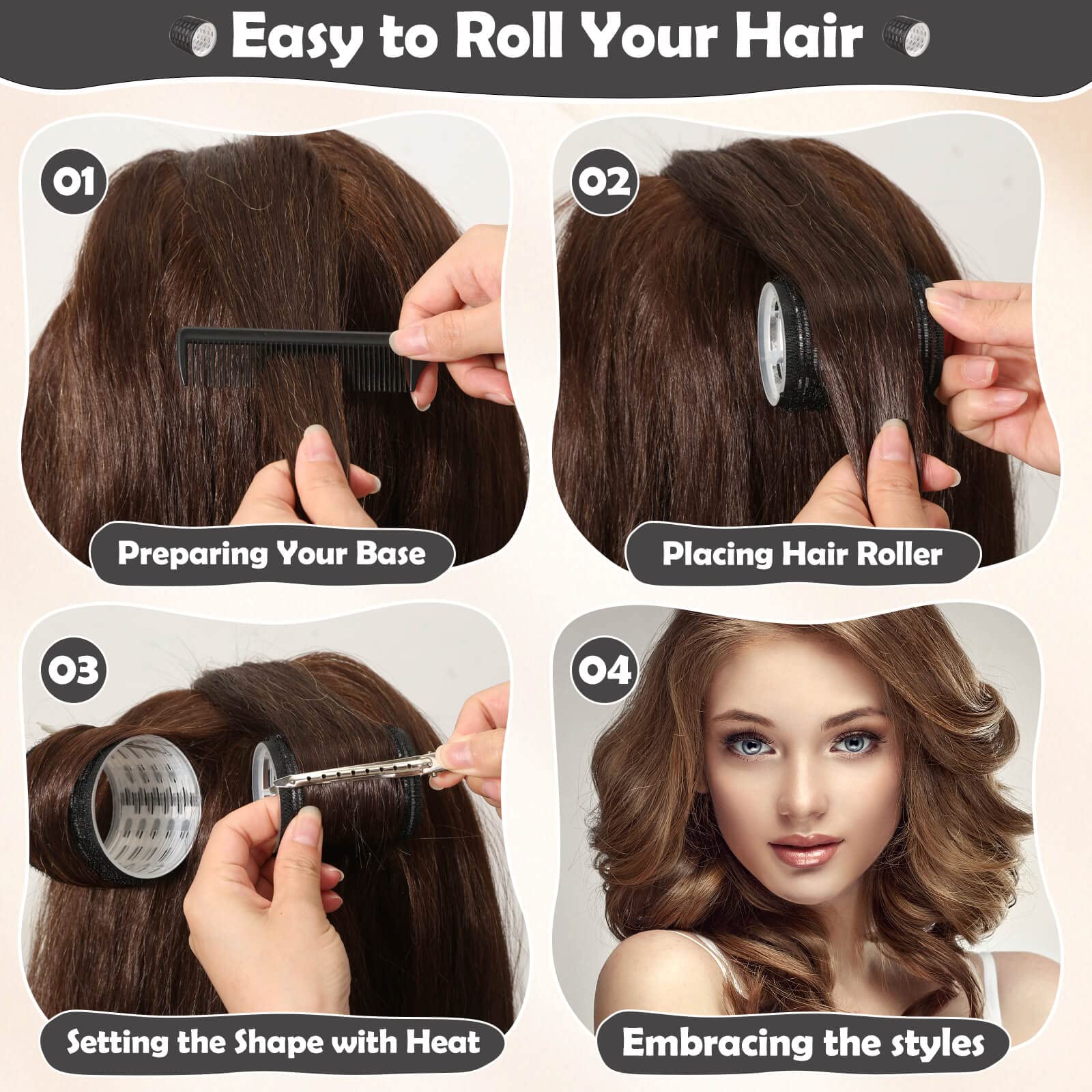 Thermal Rollers for Hair, 24PCS Jumbo Rollers Hair Curlers with Clips, Large Roller with 63mm 48mm 36mm Self Grip Thermal Hair Roller for Long Medium Short Hairs Volume