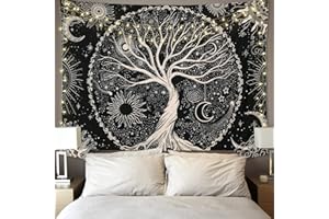 KHOYIME Tree of Life Tapestry Sun and Moon Tapesties Black Home Decor Psychedelic Eye Wall Hanging for Bedroom Dorm Decor (W5