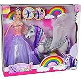 MEGAFUN Color Change Unicorn Toys & Princess Doll with Rainbow Braided Hair, Removable Saddle&Wings, Princess Toy Unicorn Gifts for Girls