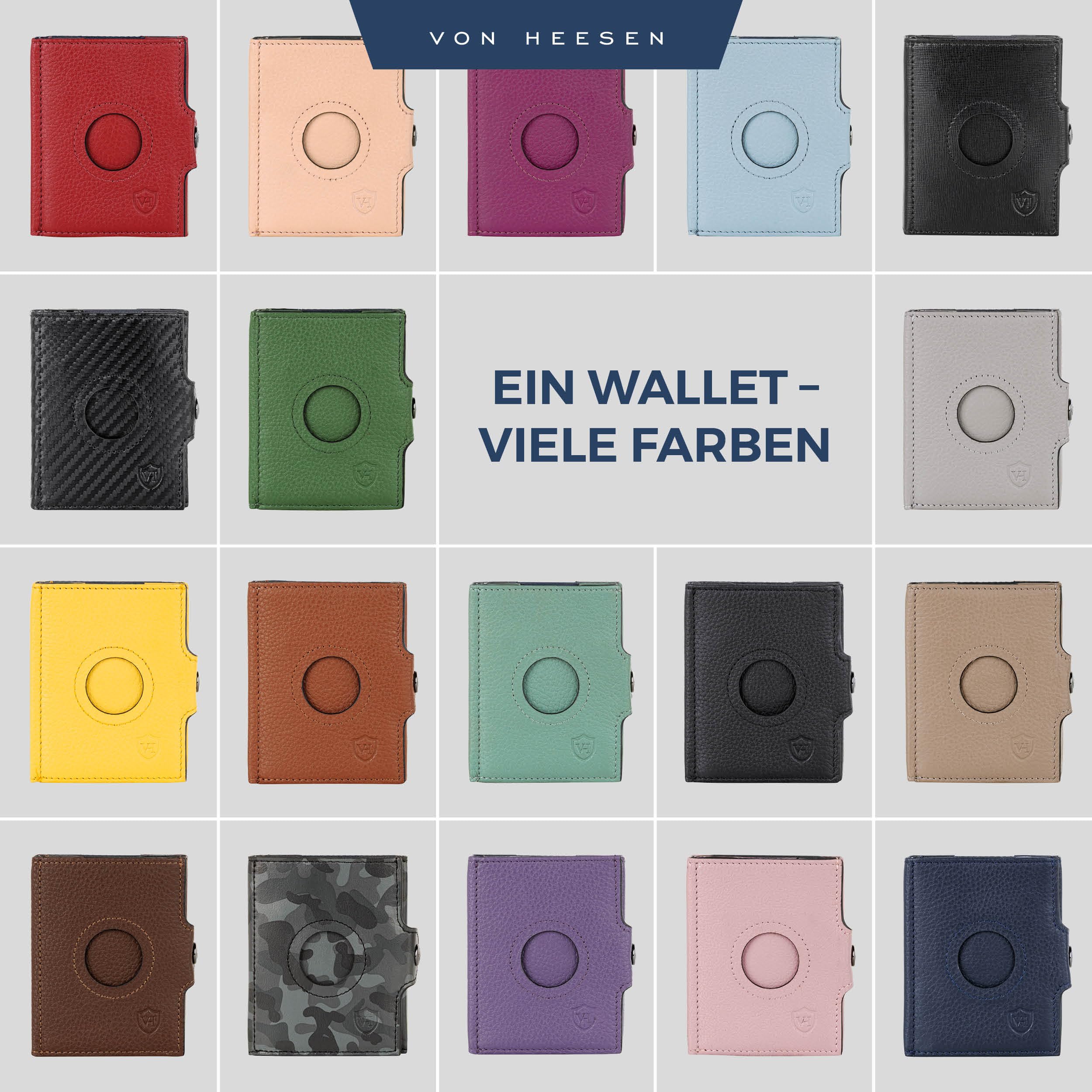 VON HEESEN Airtag Slim Wallet mit RFID-Schutz - Airtag Portmonee Herren klein aus echtem Leder - Mini Geldbörse - Kreditkartenetui Kartenetui - Portemonnaie Geldbeutel (Rose) 8